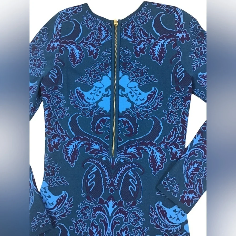 Felicity & Coco Jacquard Sweater Body-Con Dress In Teal Blue/Purple Women Large